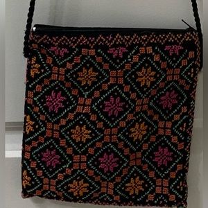 Egyptian Bedouin Embroided hand made cross body purse Fuchsia orange black color